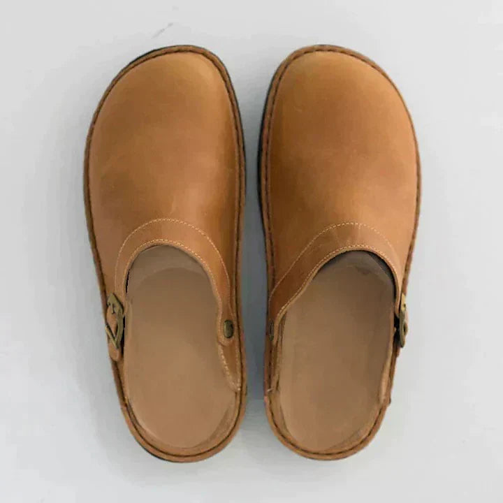 Layla - Women's Buckle-Strap Leather Clogs