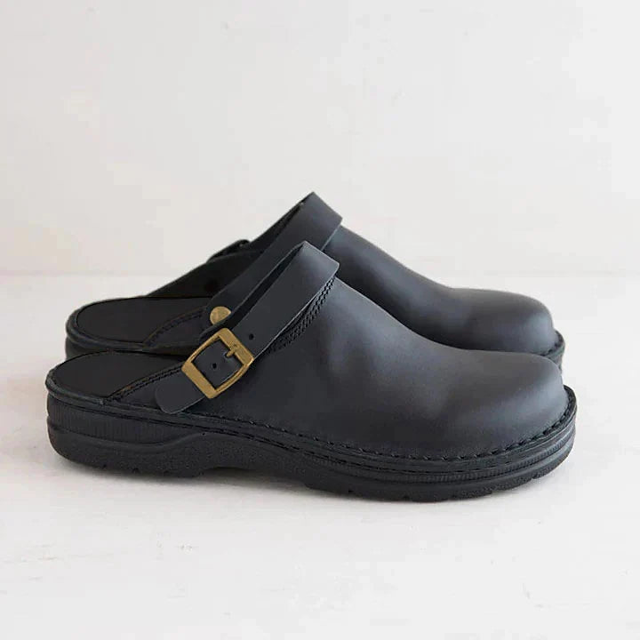 Layla - Women's Buckle-Strap Leather Clogs
