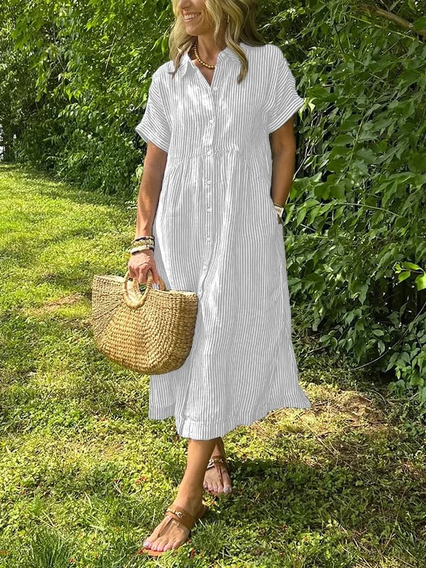 Leah - Women's Button-Front Striped Dress