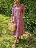 Leah - Women's Button-Front Striped Dress