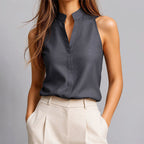 Leah - Women's Mandarin Collar Sleeveless Blouse