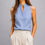 Leah - Women's Mandarin Collar Sleeveless Blouse