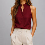 Leah - Women's Mandarin Collar Sleeveless Blouse