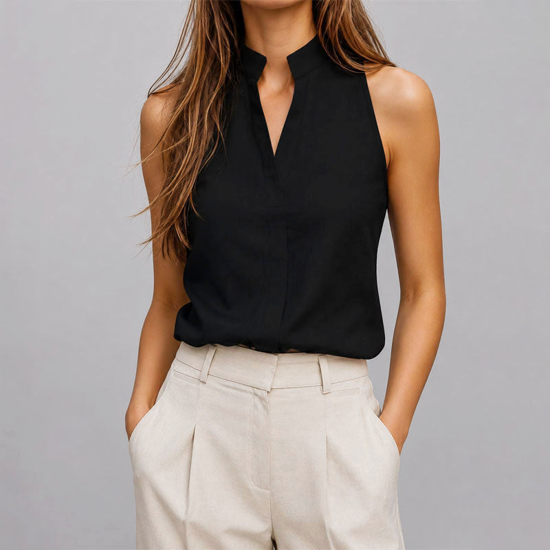 Leah - Women's Mandarin Collar Sleeveless Blouse