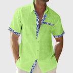 Leandro - Men's Floral-Trim Button-Front Shirt