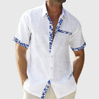 Leandro - Men's Floral-Trim Button-Front Shirt