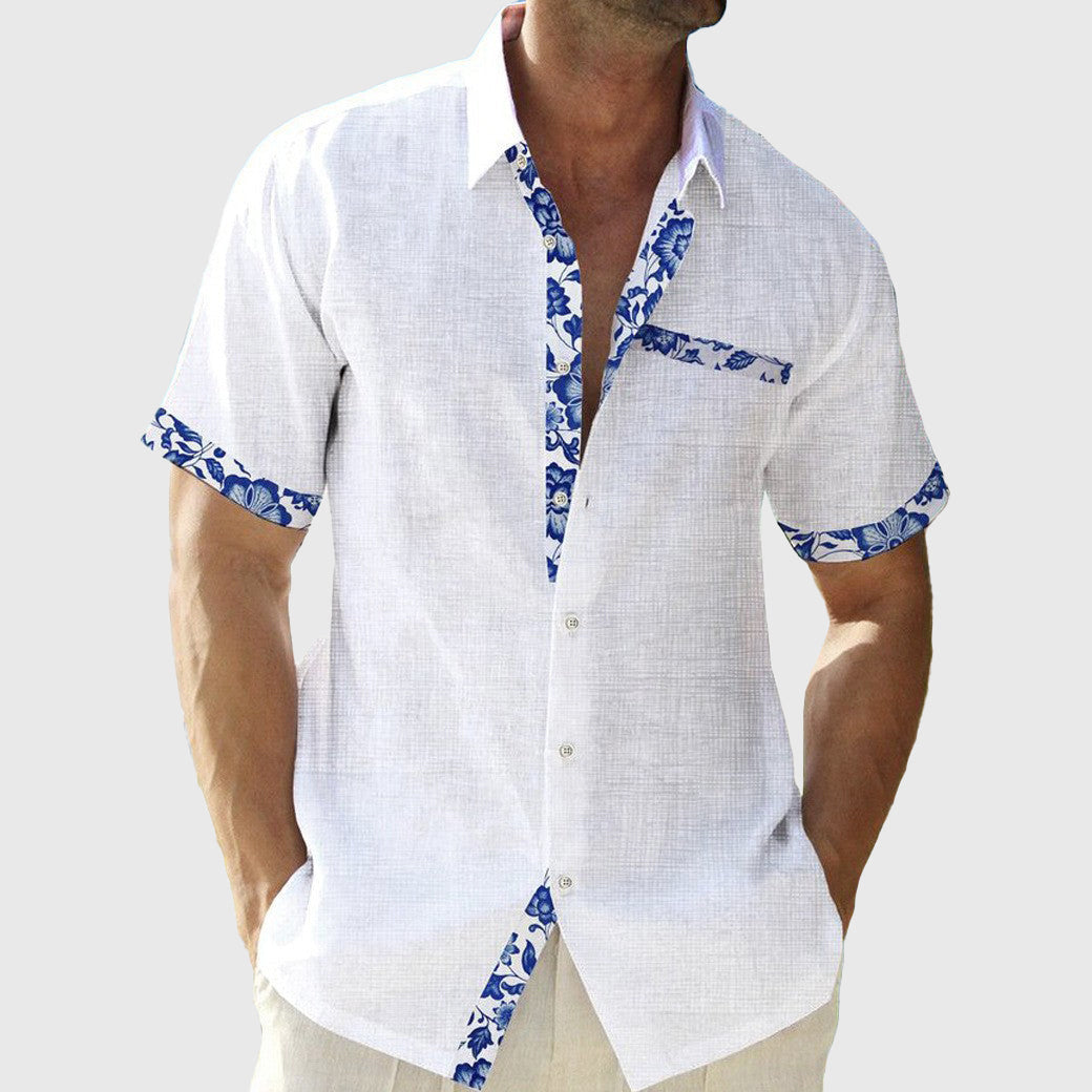 Leandro - Men's Floral-Trim Button-Front Shirt