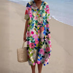 Lena - Women's Floral V-Neck Dress with Subtle Ruching