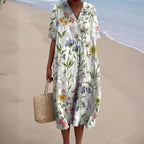 Lena - Women's Floral V-Neck Dress with Subtle Ruching
