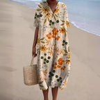 Lena - Women's Floral V-Neck Dress with Subtle Ruching