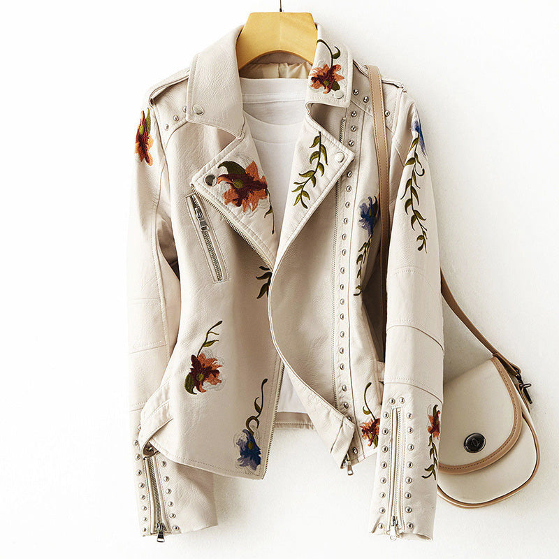 Lenore - Women's Studded Embroidered Moto Jacket