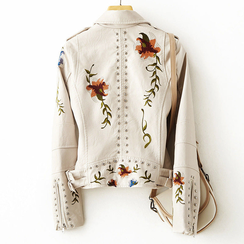 Lenore - Women's Studded Embroidered Moto Jacket