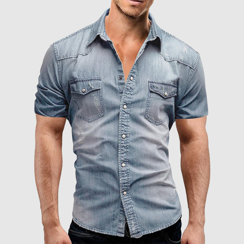 Leon - Men's Button-Front Short Sleeve Denim Shirt