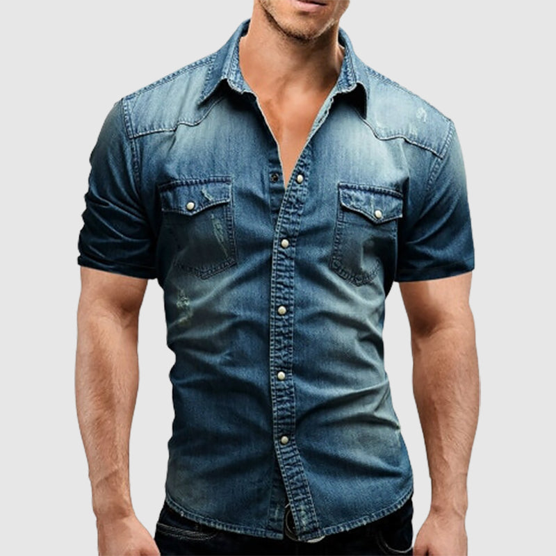 Leon - Men's Button-Front Short Sleeve Denim Shirt