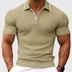 Leonel - Men's Textured Polo Shirt with Contrast Collar Trim