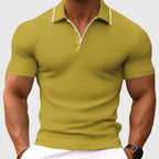 Leonel - Men's Textured Polo Shirt with Contrast Collar Trim