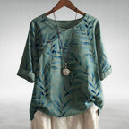 Liora - Women's Leaf-Print Blouse with Button Placket