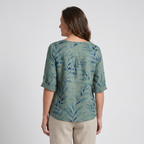Liora - Women's Leaf-Print Blouse with Button Placket