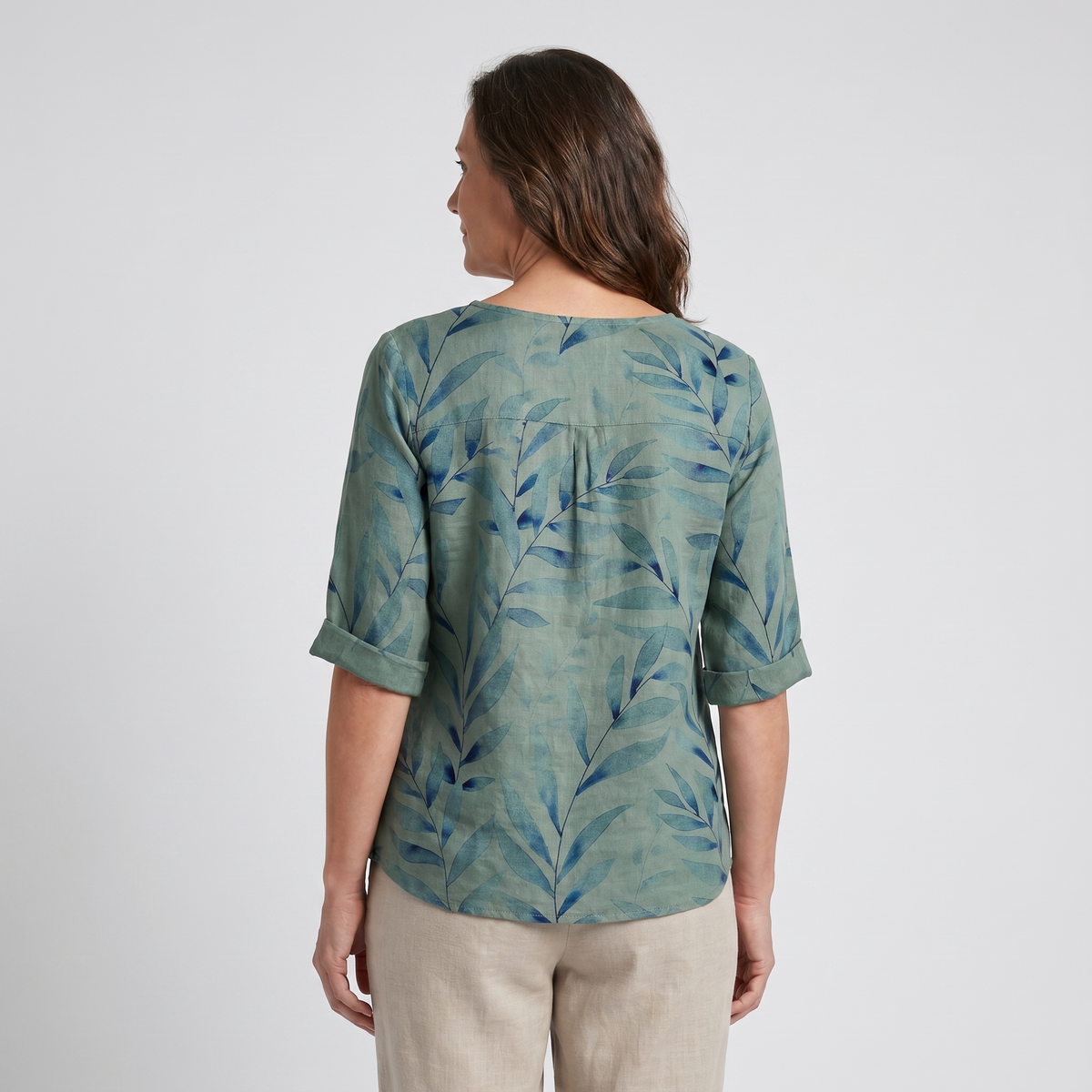 Liora - Women's Leaf-Print Blouse with Button Placket