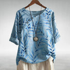 Liora - Women's Leaf-Print Blouse with Button Placket