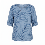 Liora - Women's Leaf-Print Blouse with Button Placket
