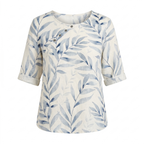 Liora - Women's Leaf-Print Blouse with Button Placket