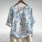 Liora - Women's Leaf-Print Blouse with Button Placket