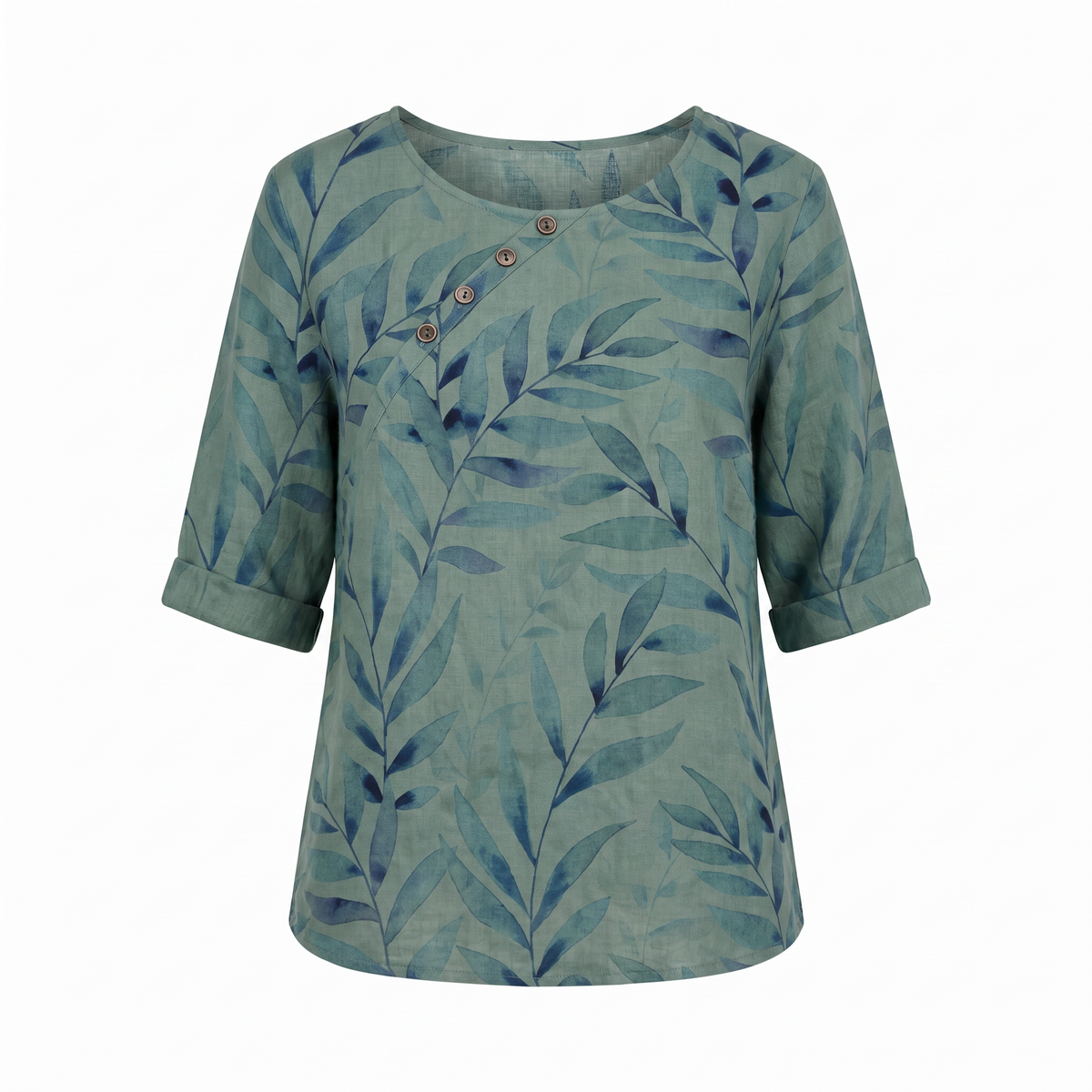 Liora - Women's Leaf-Print Blouse with Button Placket