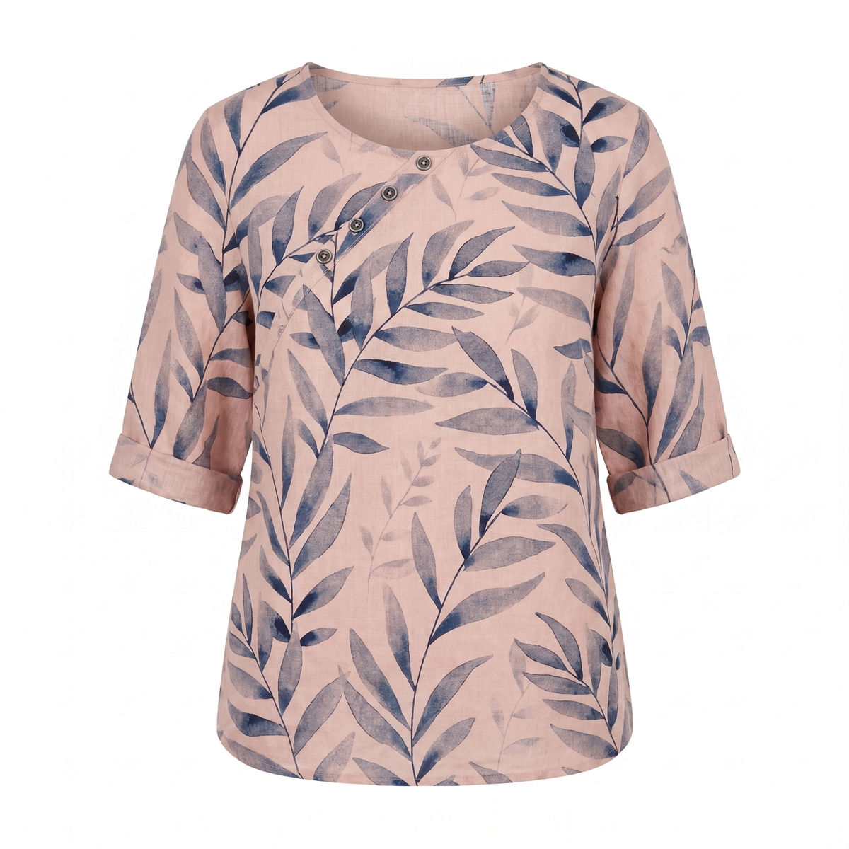 Liora - Women's Leaf-Print Blouse with Button Placket
