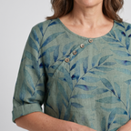 Liora - Women's Leaf-Print Blouse with Button Placket