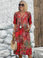 Lorelei - Women's Patterned V-Neck A-Line  Dress