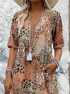 Lorelei - Women's Patterned V-Neck A-Line  Dress