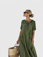 Lovie - Women's Tie-Neck A-Line Dress with Functional Pockets
