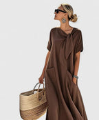 Lovie - Women's Tie-Neck A-Line Dress with Functional Pockets