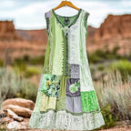 Lucille - Women's Patchwork Tiered Dress with Lace Trim