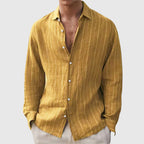 Luke - Men's Relaxed Button-Front Pinstriped Linen Shirt
