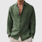 Luke - Men's Relaxed Button-Front Pinstriped Linen Shirt