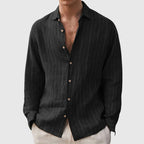 Luke - Men's Relaxed Button-Front Pinstriped Linen Shirt