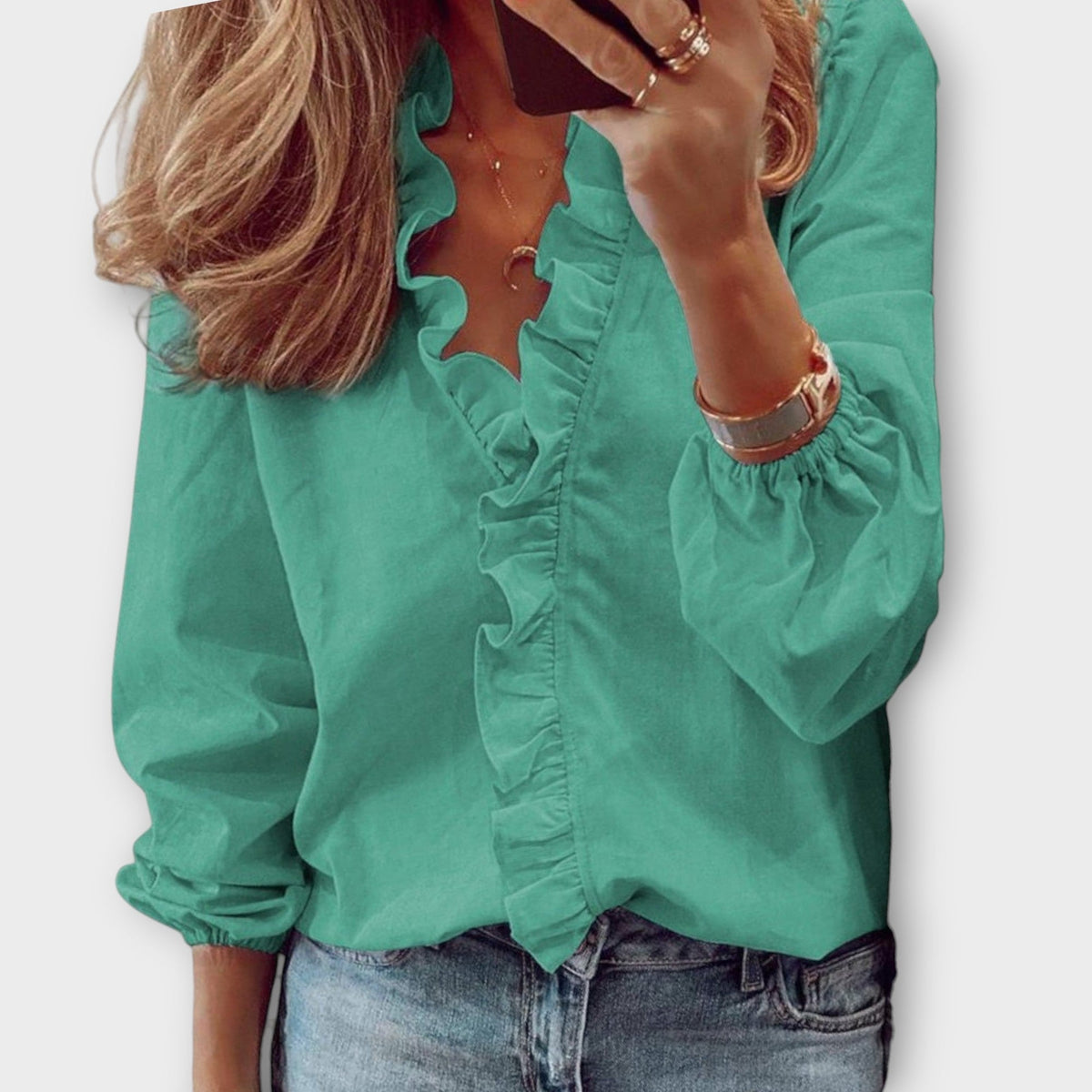 Luna - Women's Ruffle-Front Button Blouse