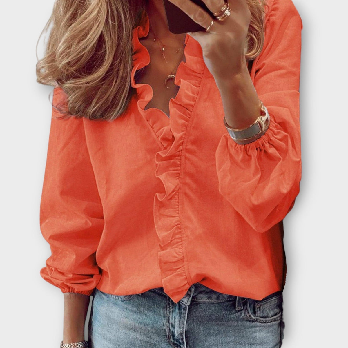 Luna - Women's Ruffle-Front Button Blouse