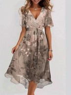 Maila - Women's Floral Wrap Dress with Flutter Sleeves