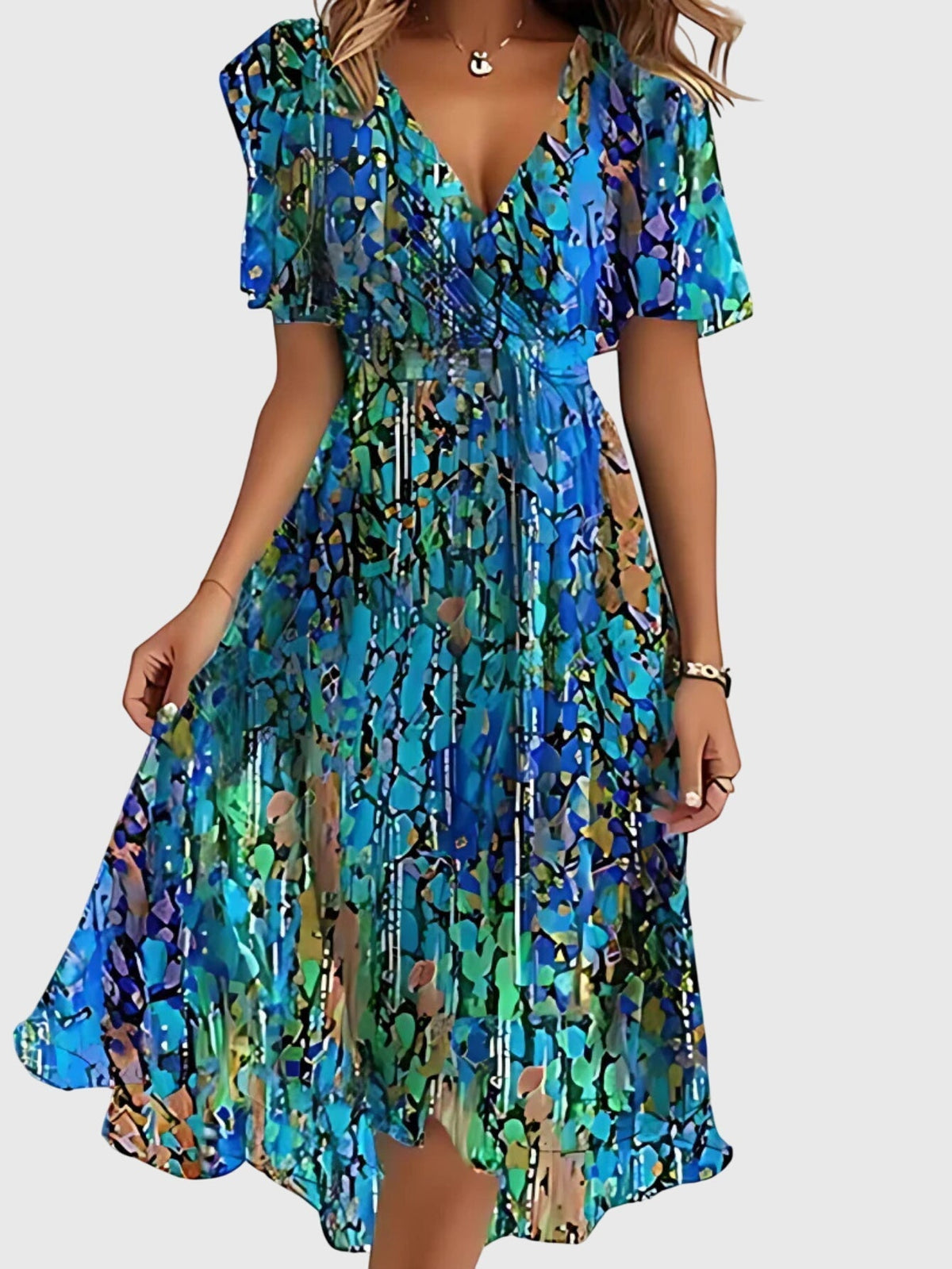 Maila - Women's Floral Wrap Dress with Flutter Sleeves