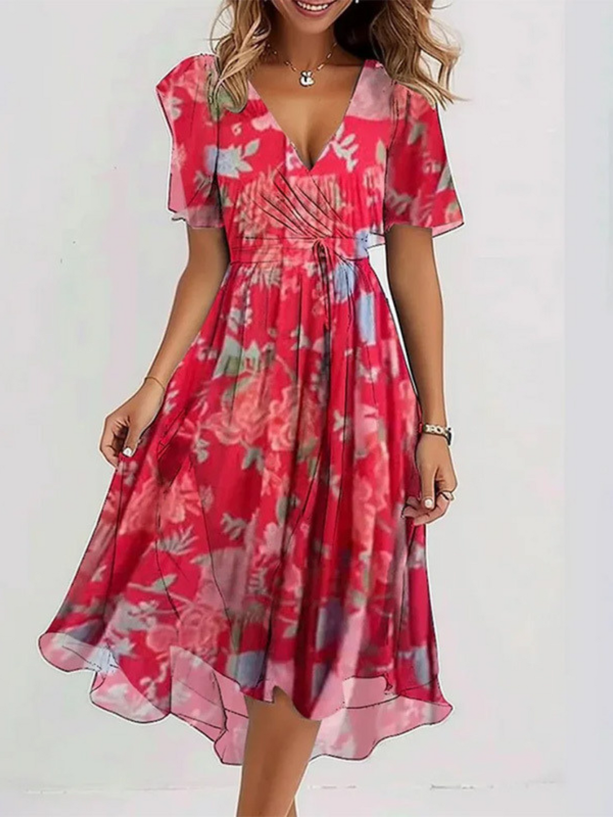 Maila - Women's Floral Wrap Dress with Flutter Sleeves