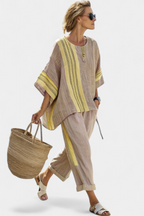 Marcella - Women's Oversized Linen Top & Cropped Pants Set
