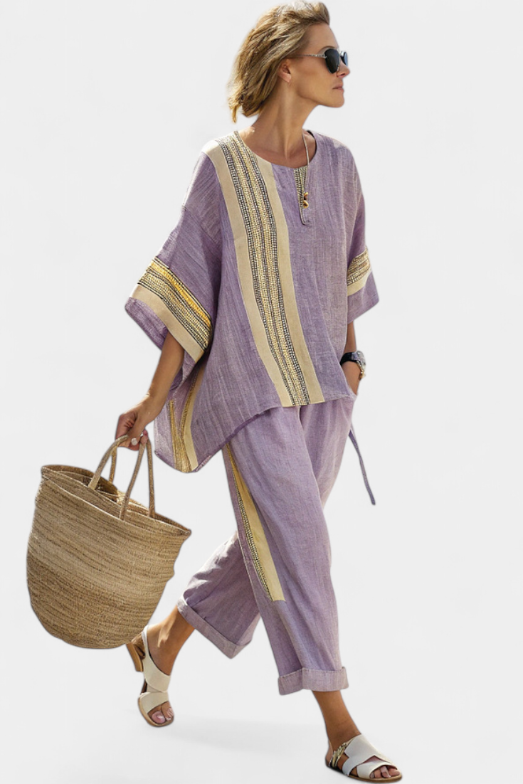 Marcella - Women's Oversized Linen Top & Cropped Pants Set