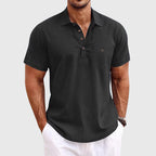 Marcelo - Men's Textured Linen Polo with Chest Pocket