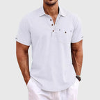 Marcelo - Men's Textured Linen Polo with Chest Pocket