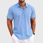 Marcelo - Men's Textured Linen Polo with Chest Pocket