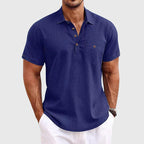 Marcelo - Men's Textured Linen Polo with Chest Pocket