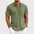 Marcelo - Men's Textured Linen Polo with Chest Pocket